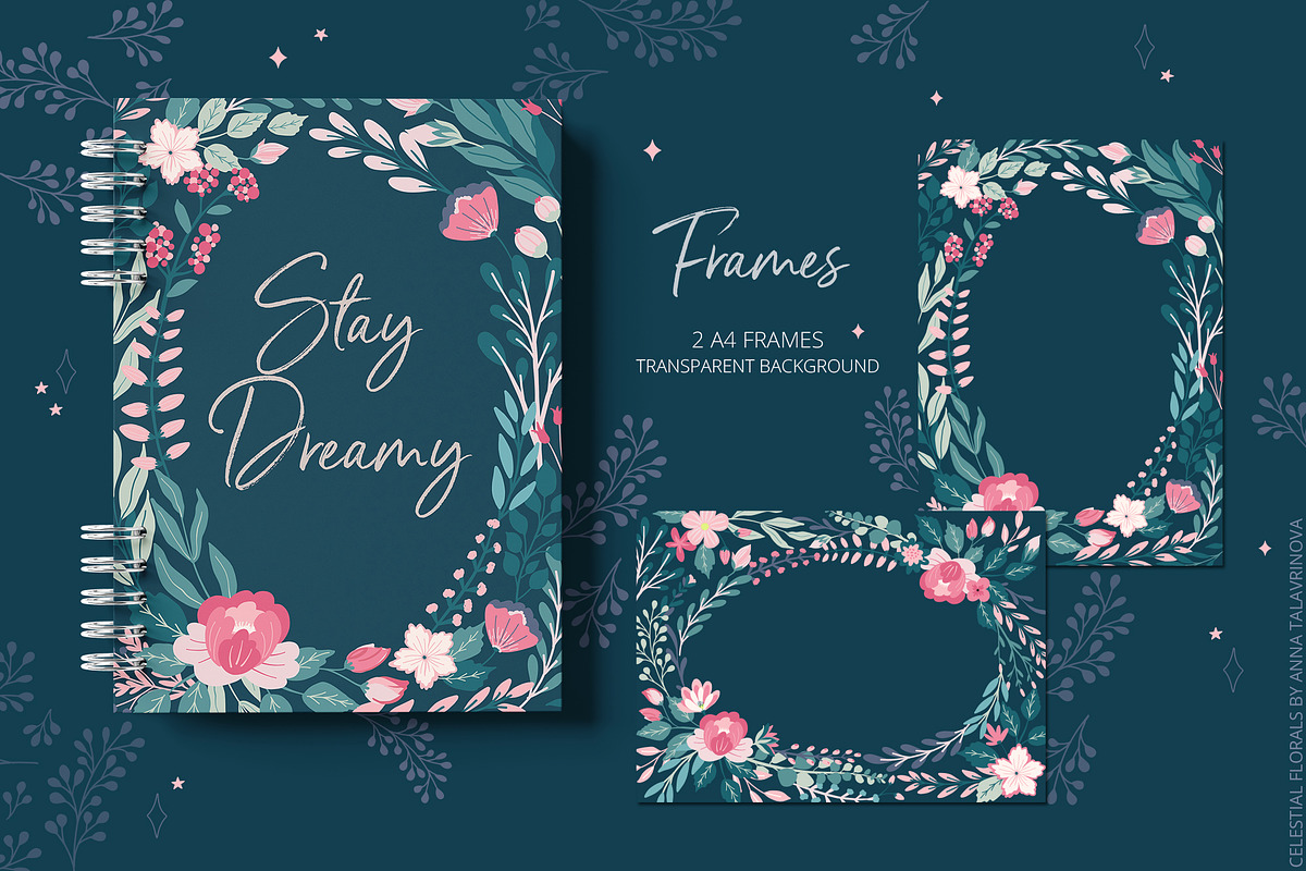 Celestial Florals Pattern & Clipart, an Illustration by Cozy pattern shop (Photo 6 of 10)
