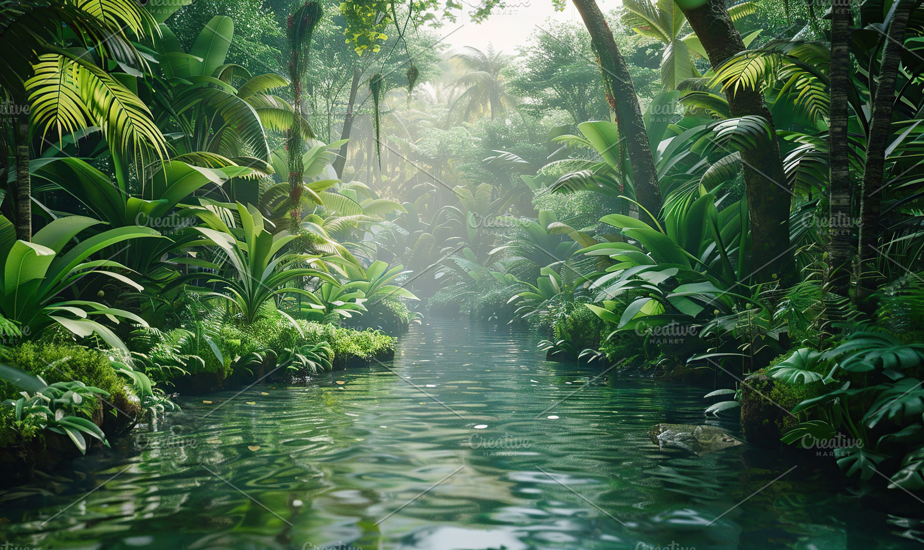 Green jungle with river, a Nature Photo by AlyaAnd