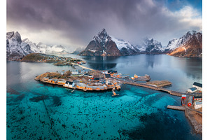 Aerial view of Hamnoy fishing, an Architecture Photo by den-belitsky