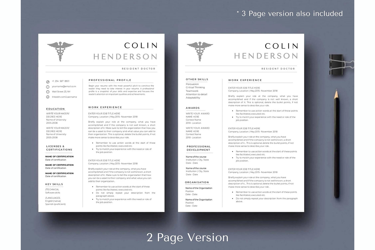Doctor Resume Template Word,, a Resume Template by Climbwithelevator (Photo 4 of 6)