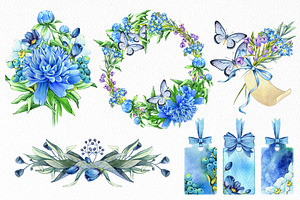 Floral Watercolor Set Blue