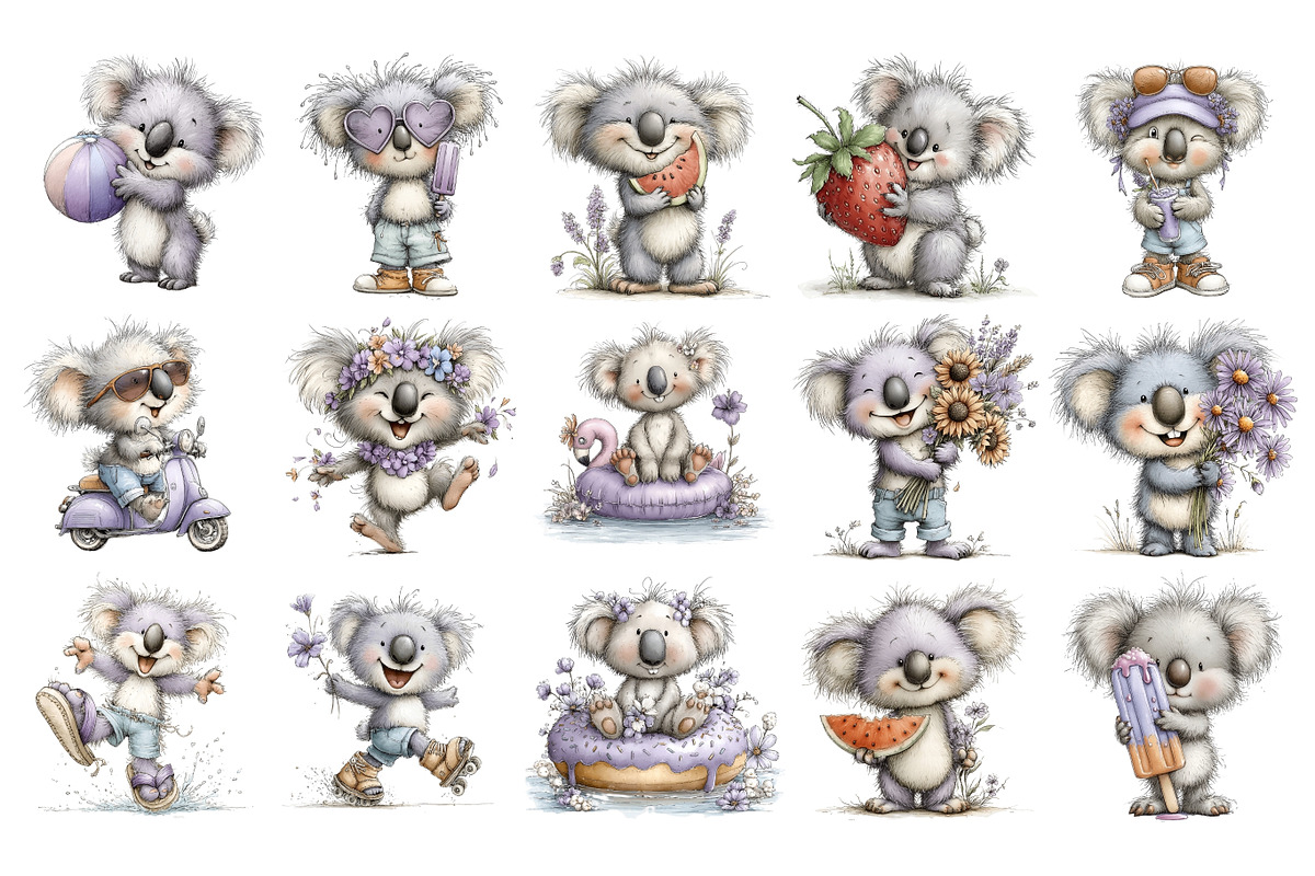 Summer Koala PNG Clipart Bundle, a Seasonal Illustration by Nicolle's Colorful Art (Photo 2 of 4)