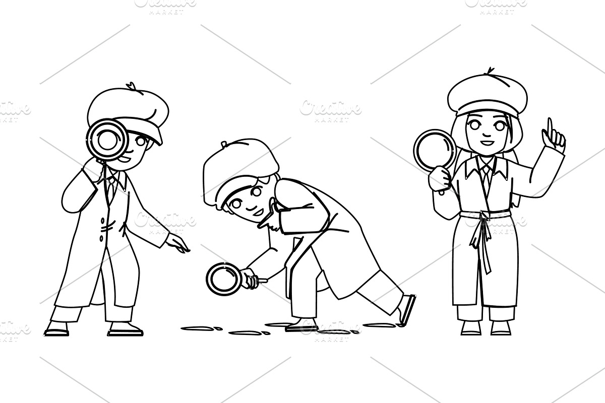 little kid detective vector, a Person Illustration by pikepicture