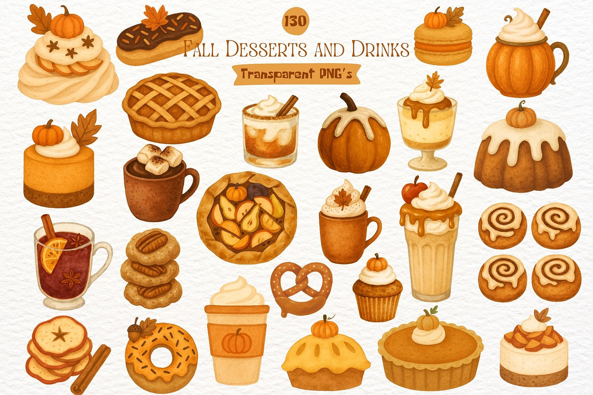 Watercolor Fall Drink and Desserts, an Illustration by Nicolle's Colorful Art (Photo 1 of 7)