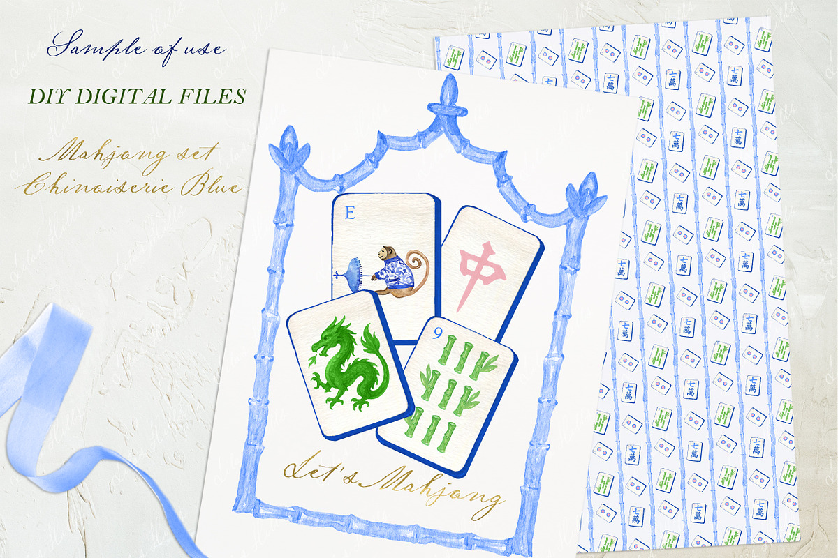 Mahjong Set Chinoiserie Blue, a Graphic by LABFcreations (Photo 4 of 4)
