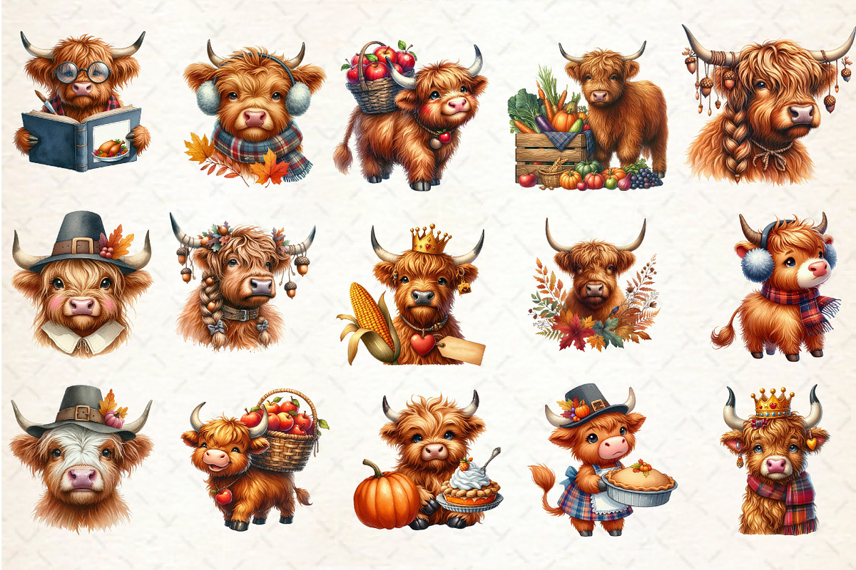Watercolor Thanksgiving Highland Cow, an Illustration by Rose Art (Photo 2 of 7)