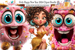 Girly Happy New Year 2026 Clipart, an Illustration by SinaCreation
