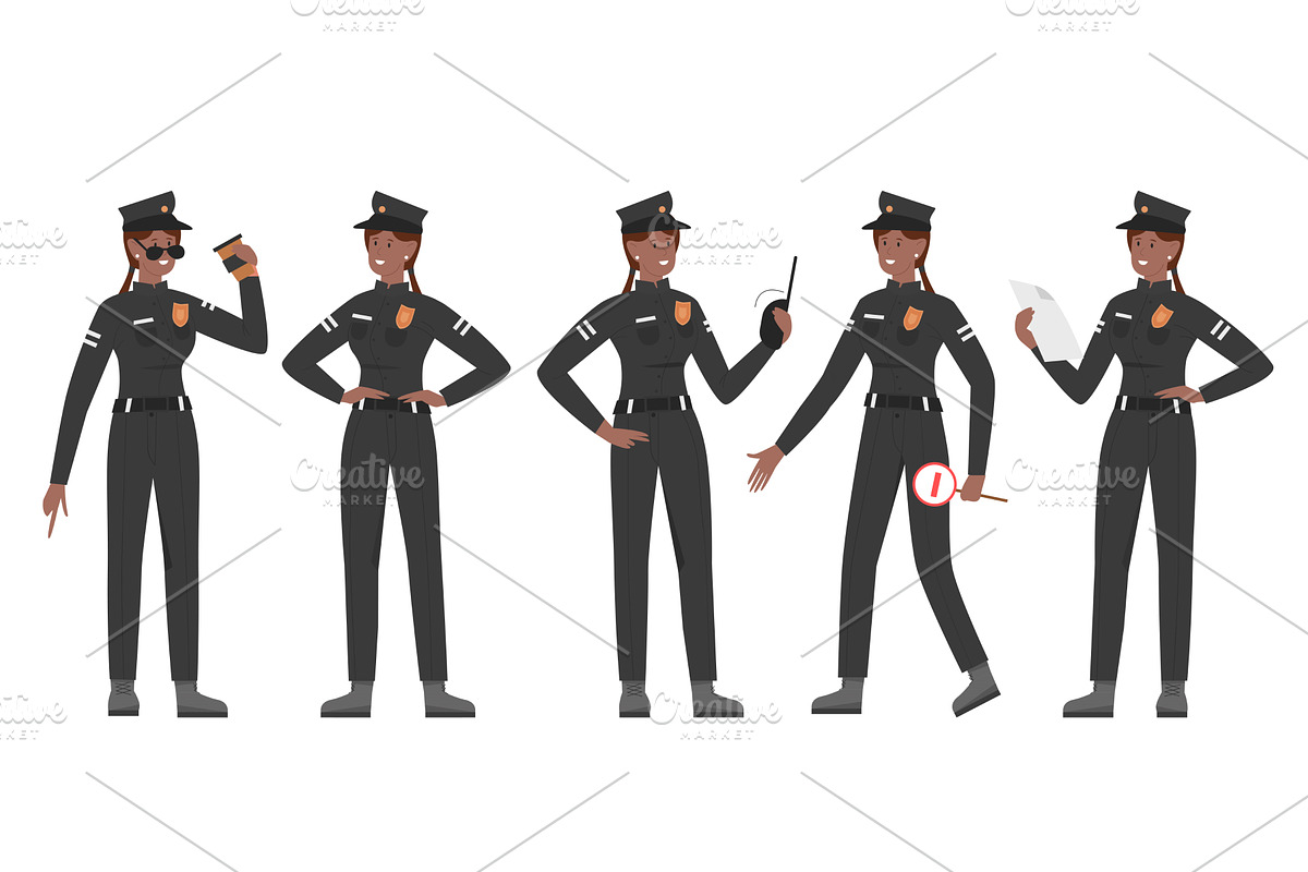 Afro Policewoman Posing in Uniform, a Person Illustration by Flashvector
