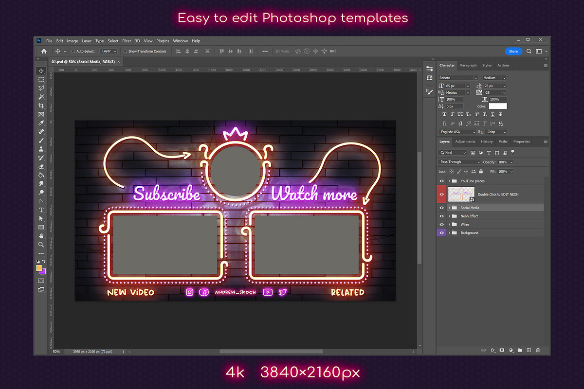 Neon YouTube End Screens, a Social Media Template by Andrew Skoch Design (Photo 18 of 18)