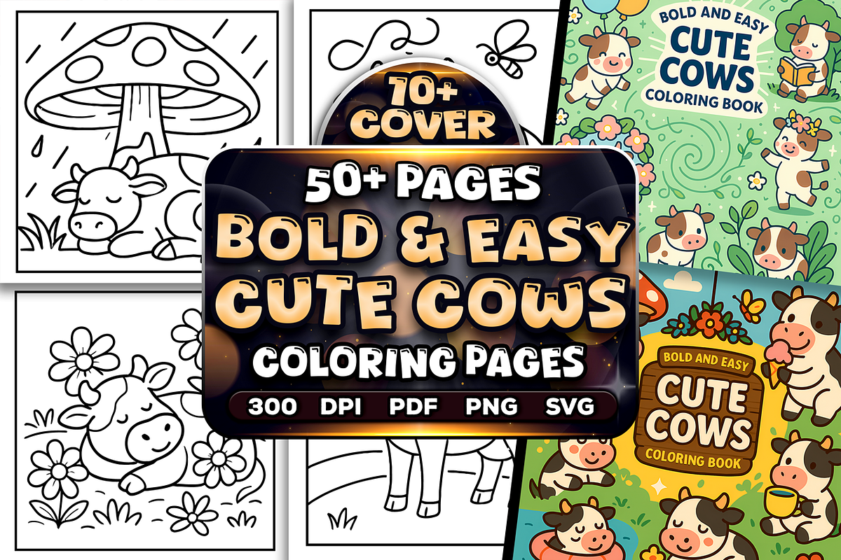 Bold Easy Cute Cows Coloring Pages, an Animal Illustration by Craftsbeefy (Photo 1 of 4)