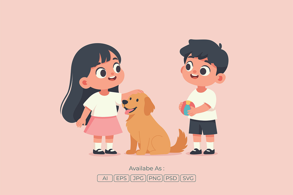 Cute Children and Puppy Cartoon, a Person Illustration by Partikusi Design (Photo 2 of 3)