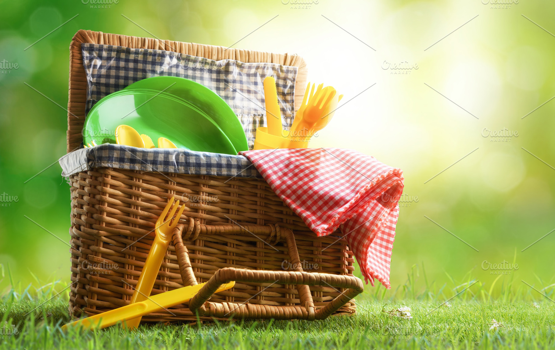Picnic Basket on Grass in Sunny Park, a Holiday Photo by Davizro's Market