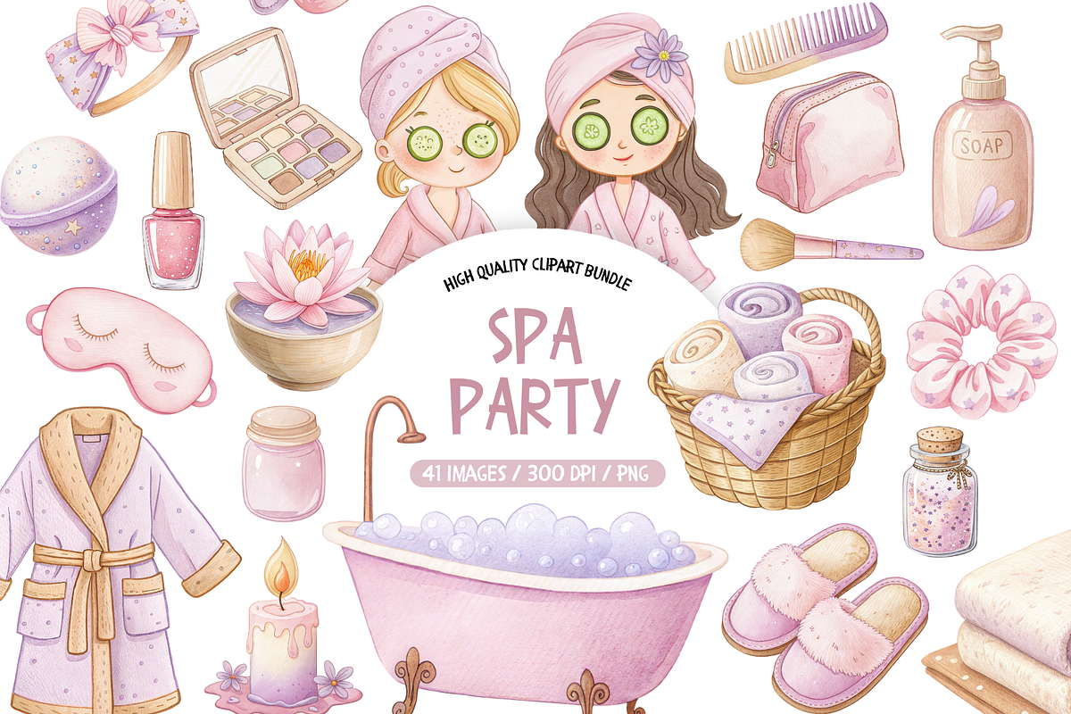 Spa Day Clipart, Cute Spa PNG, an Illustration by TatiMockup (Photo 1 of 5)