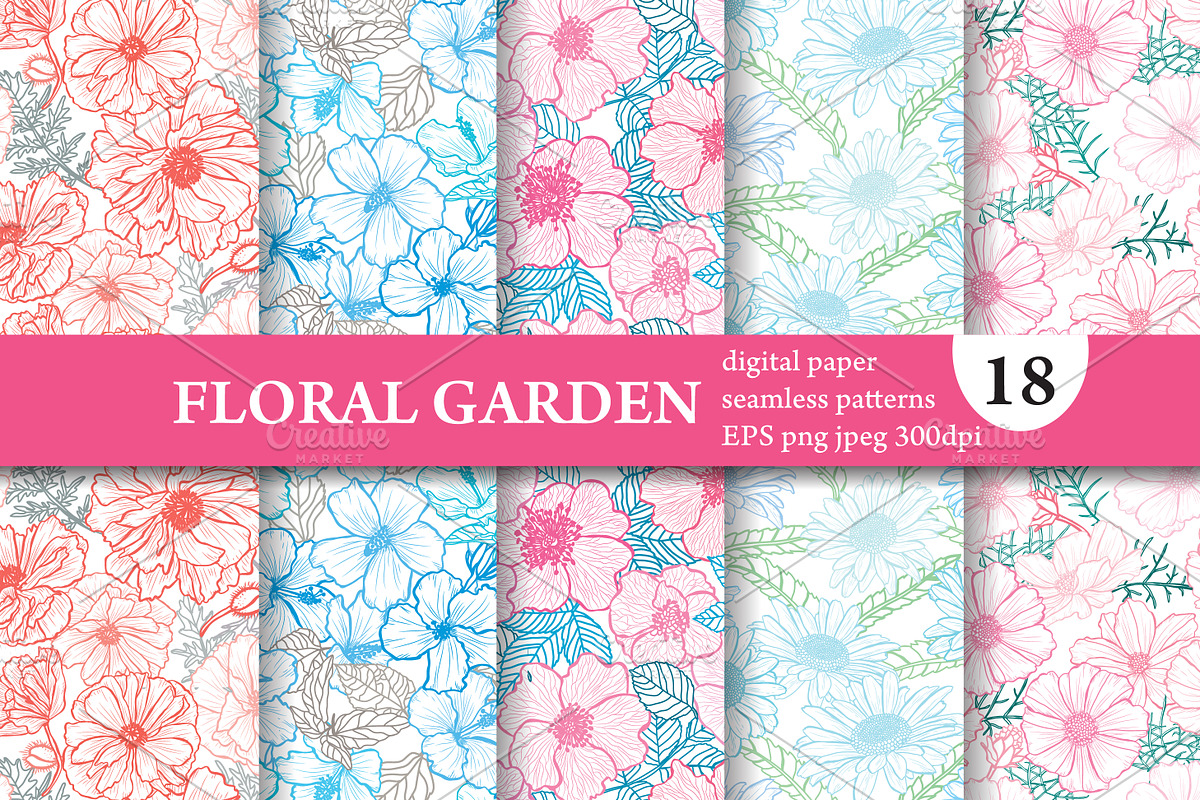 18 Floral Seamless Patterns Set, a Pattern Graphic by Sunset&Sea Design (Photo 1 of 6)
