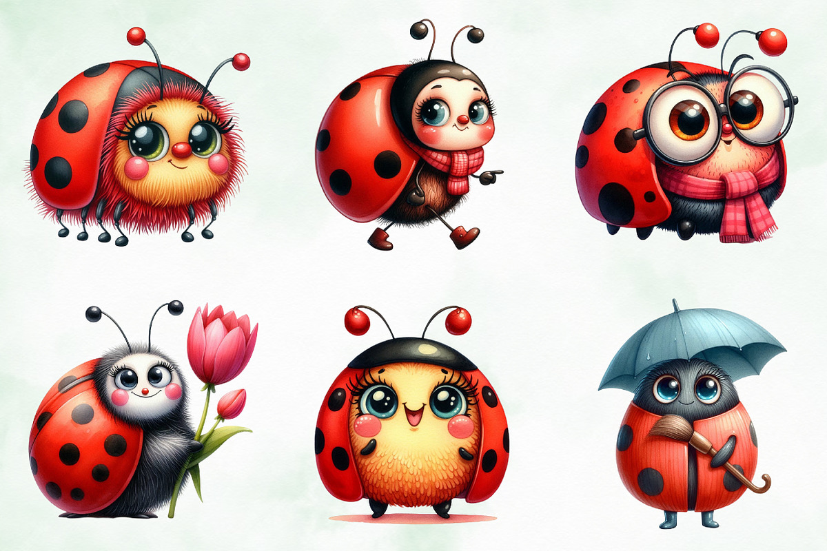 Quirky Funny Ladybug Clipart, an Illustration by Creative Art (Photo 4 of 6)