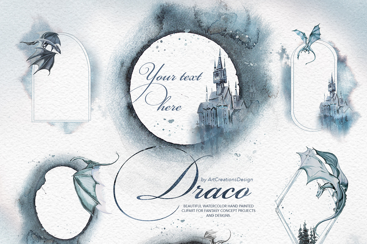 Hand Painted Draco Clipart Set, a Decorative Illustration by ArtCreationsDesign (Photo 6 of 13)