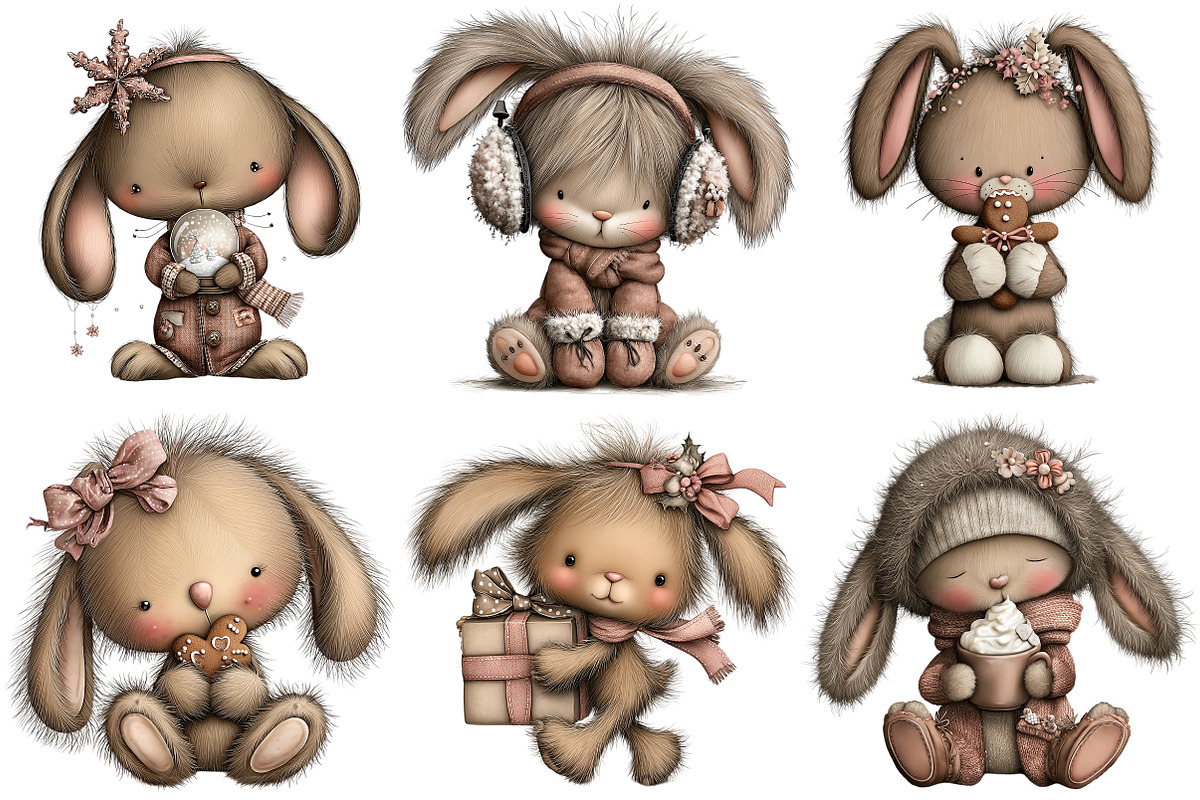Whimsical Christmas Fluffy Bunny PNG, an Illustration by Craft Nest (Photo 11 of 11)