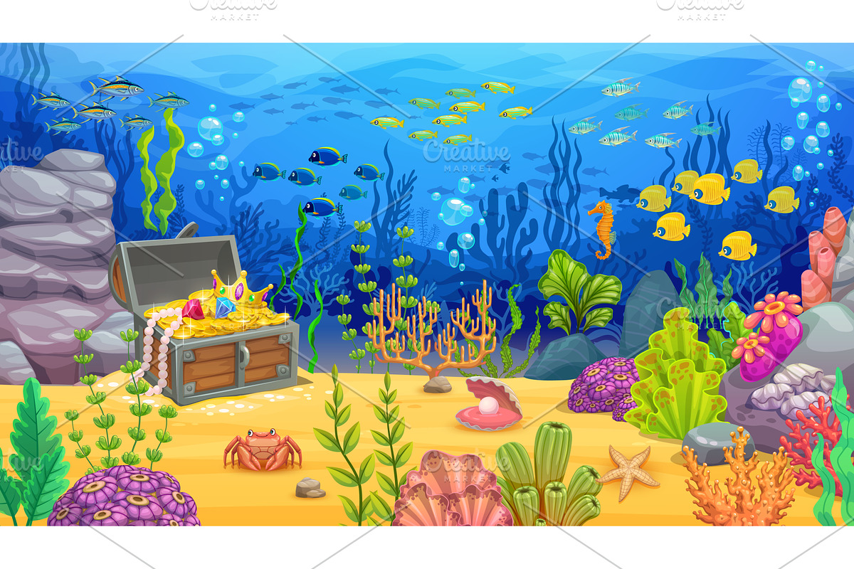 Cartoon underwater landscape, an Illustration by Vector Tradition