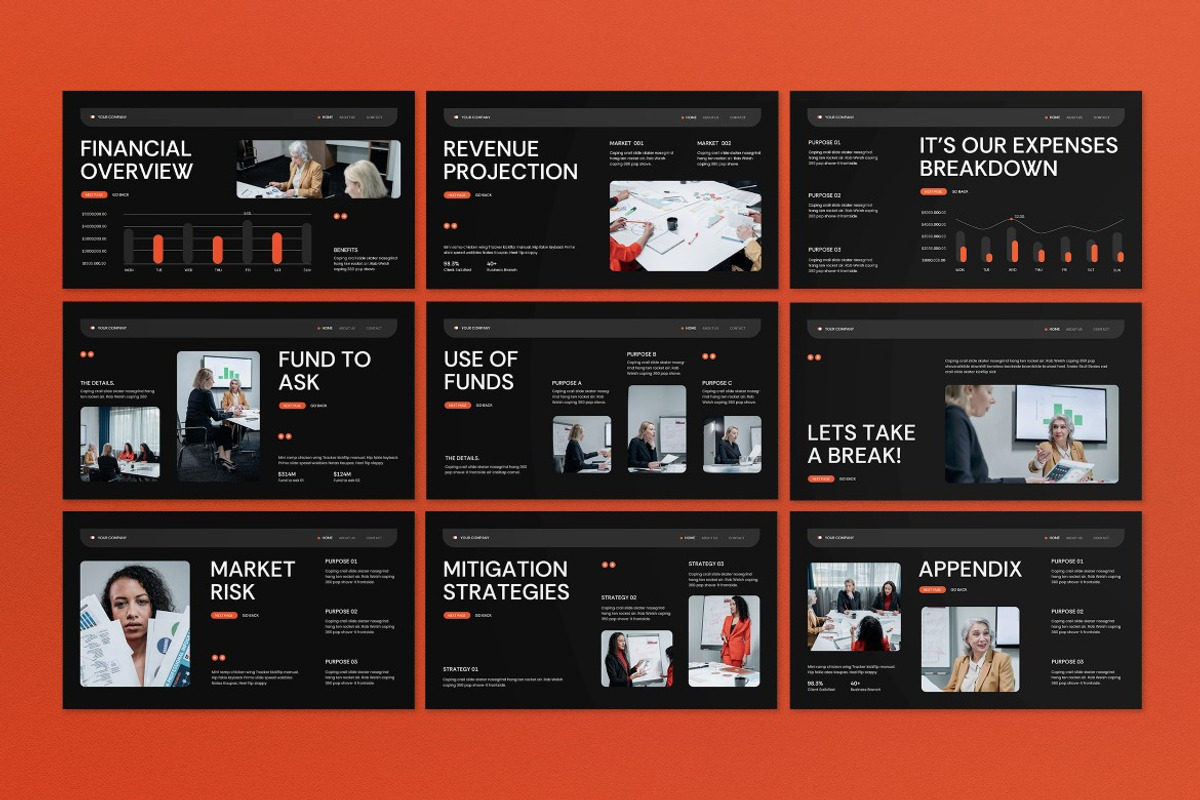 Black Orange Modern Pitch Deck PPT, a Presentation Template by graphicook (Photo 3 of 4)