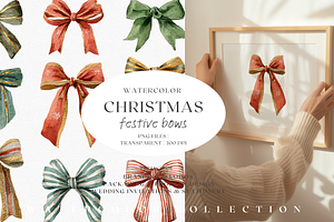 Watercolor Christmas Festive Bows