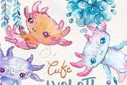 Axolotl cute and funny. Watercolor, an Illustration by JaneLane (Thumbnail 2 of 4)