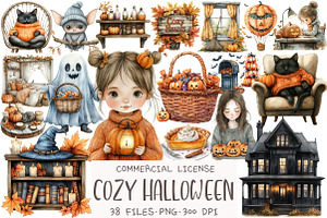 Watercolor Cozy Halloween Clipart, an Illustration by OK Design