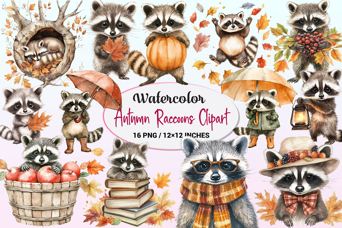 Autumn Raccoons Clipart, a Graphic by CitraGraphics (Photo 1 of 4)
