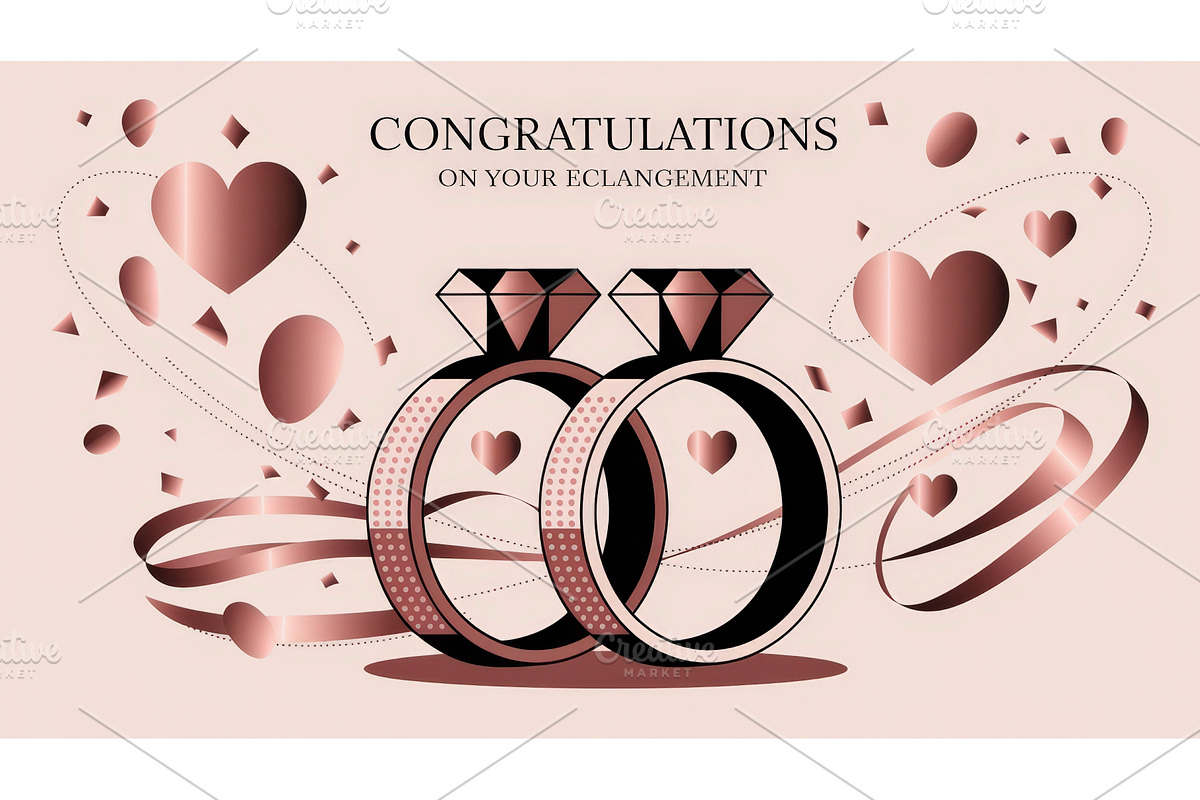 Elegant engagement celebration card, an Illustration by tilialucida