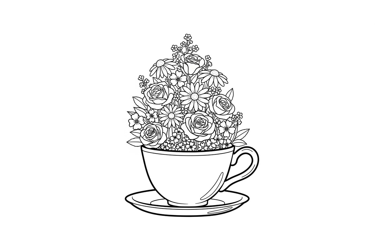 Floral Teacup Line Art Bundle, an Illustration by Gfx_Store (Photo 46 of 51)