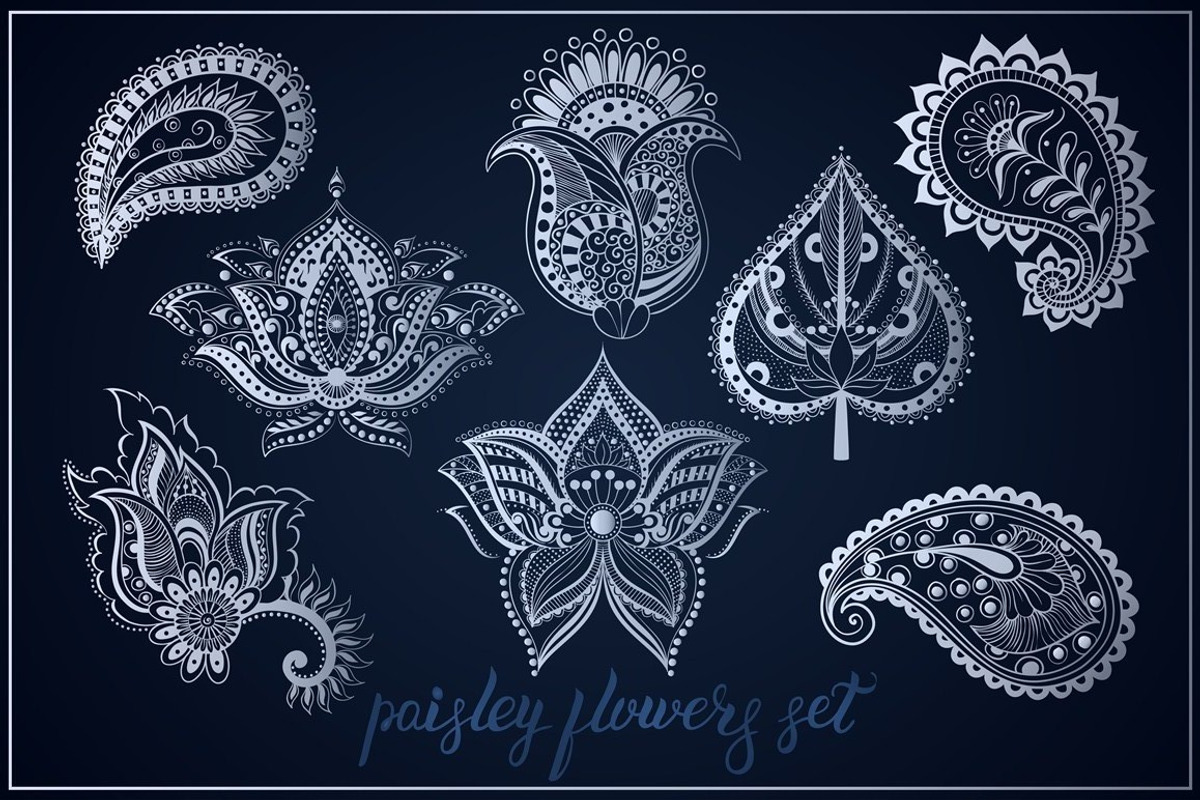Paisley flowers & leaf Indian set, a Pattern Graphic by Zarica Art (Photo 1 of 3)