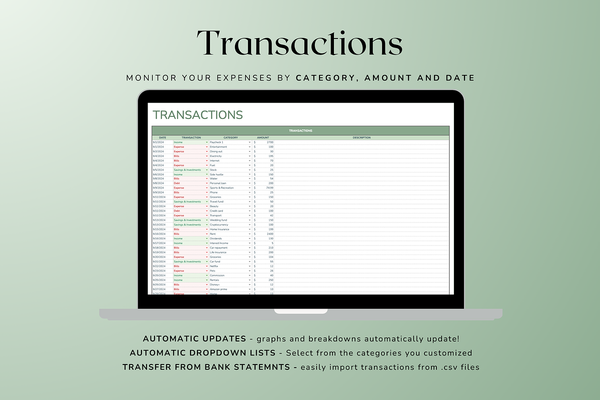 Simple Monthly Budget - Green, a Templates & Theme by The Creative Plans co (Photo 7 of 10)