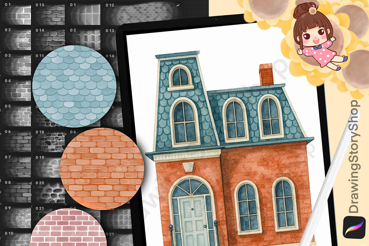 Watercolor Brick Wall ProcreateBrush, a Brush Add-On by DrawingStoryShop (Photo 1 of 6)
