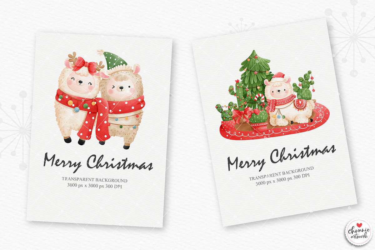 Christmas llama clipart, an Animal Illustration by Chonnieartwork (Photo 3 of 8)