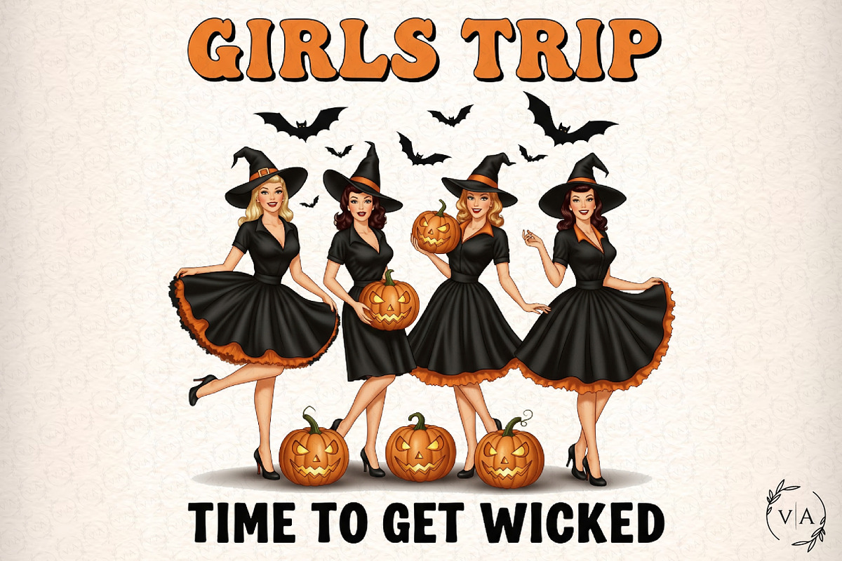 Girls Trip Halloween Salem Witch Ret, an Illustration by Craft Nest (Photo 1 of 6)
