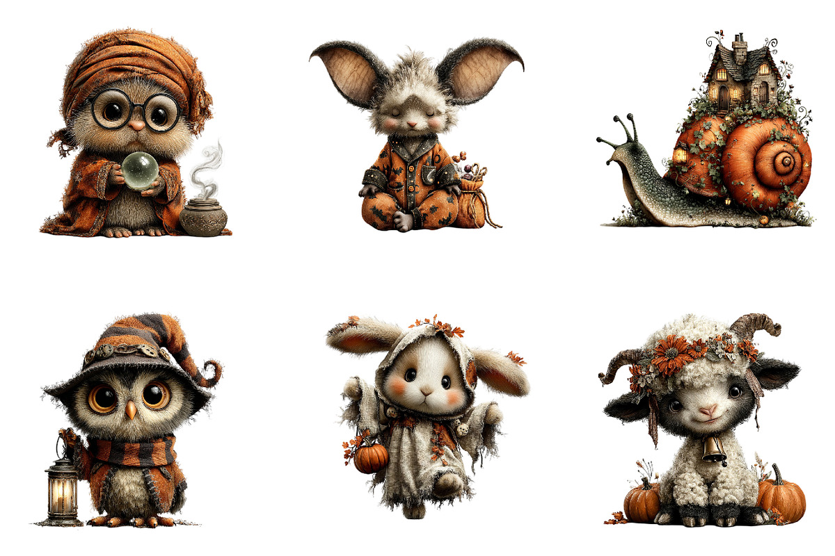 Cute Whimsical Halloween Clipart, a Seasonal Illustration by CreationArt (Photo 3 of 6)