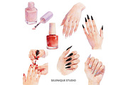 Watercolor Nail Salon Clipart, an Object Illustration by Selenique Studio (Thumbnail 7 of 9)