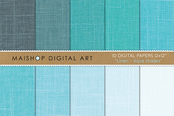 Linen Digital Paper Blue Textures preview 4