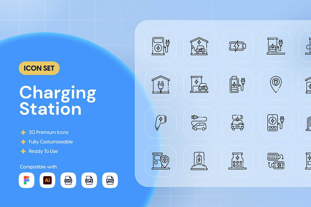 Charging Station Icon Set, an Outline Icon by Nathaya Studio (Photo 1 of 2)