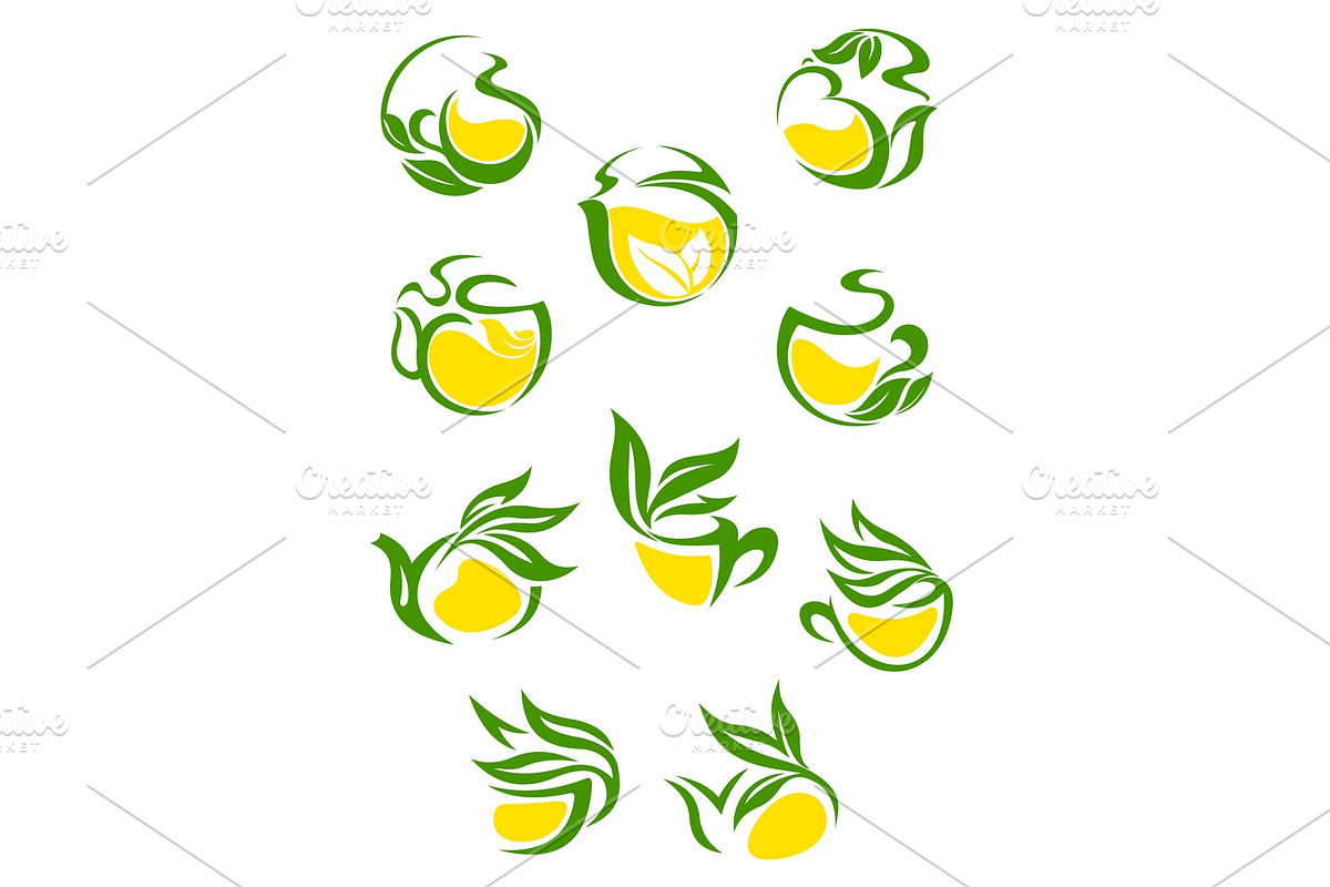 Green or herbal tea with lemon icons, a Solid Icon by Vector Tradition (Photo 2 of 3)