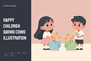 Happy Children Saving Coins, a Person Illustration by Partikusi Design (Thumbnail 1 of 3)