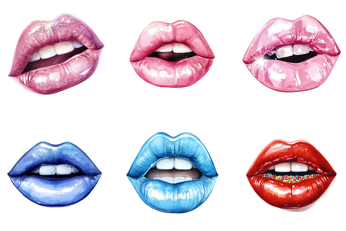 Watercolor Cute Lips Clipart, an Illustration by DreamArtGraphic (Photo 5 of 5)