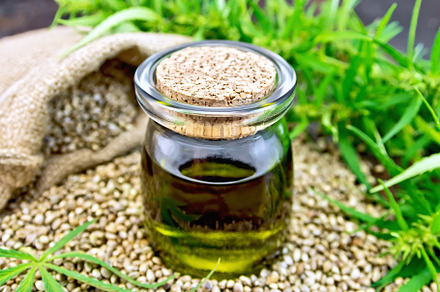 Hemp oil in a glass jar