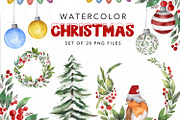 Watercolor Christmas Cliparts, an Illustration by NancyDzines (Thumbnail 1 of 4)