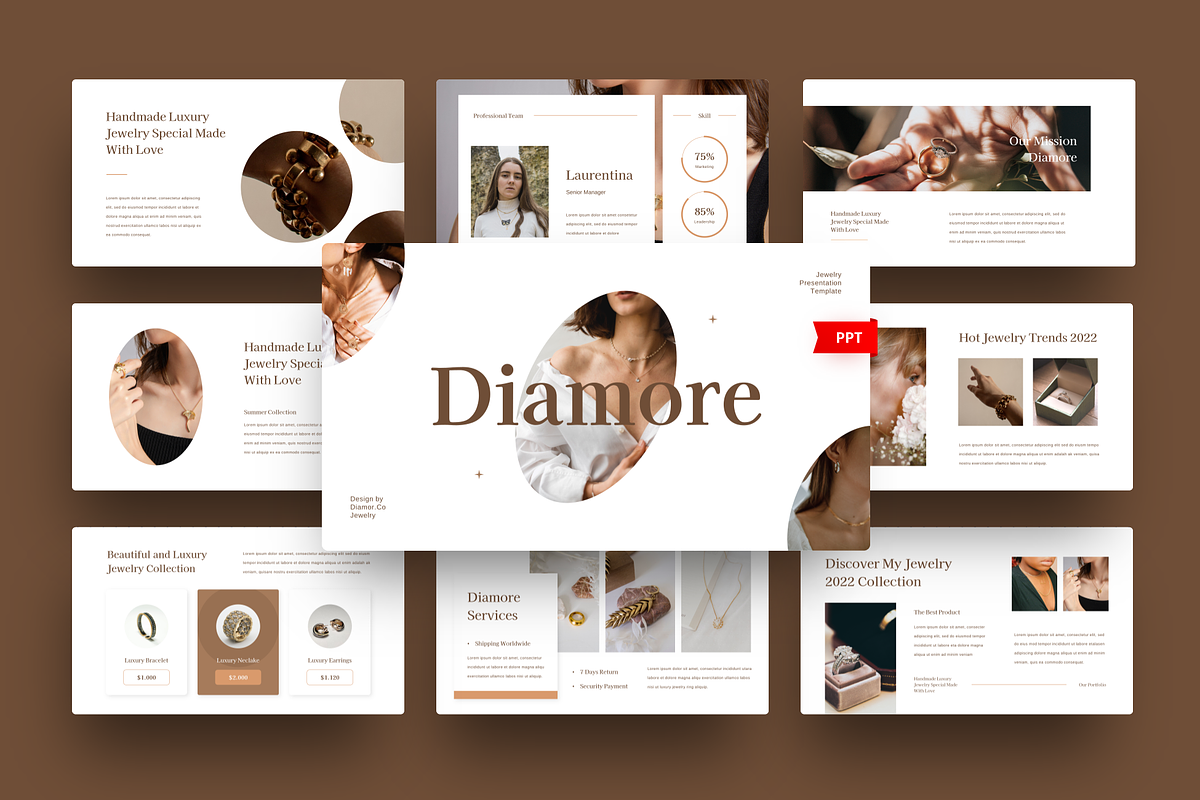 Diamore - Jewelry PowerPoint, a Presentation Template by YossyOneStd (Photo 1 of 5)