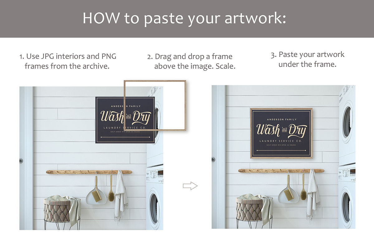 LAUNDRY ROOM Wall&Frame Mockups, a Print Template by MyHomeMockups (Photo 7 of 7)