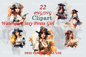 Watercolor Sexy Pirate Girl clipart