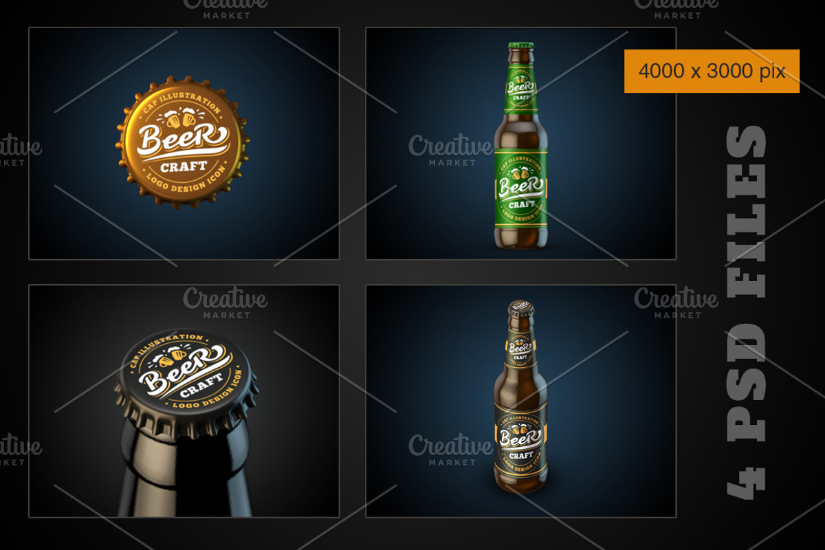 4 Mockup Bottle of beer. + emblems, a Product Mockup by SODESIGN (Photo 3 of 5)