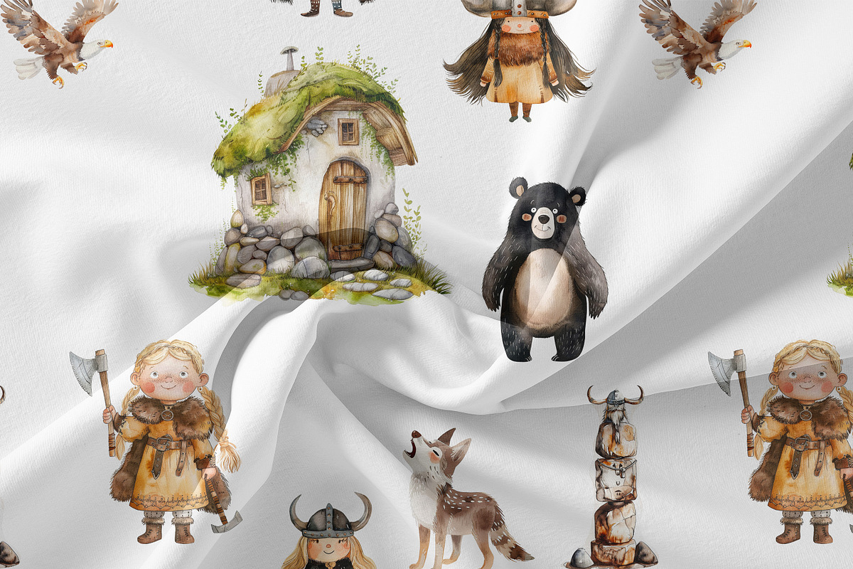 Nursery Viking Tale Watercolor Set, an Object Illustration by Pati Paints (Photo 9 of 9)