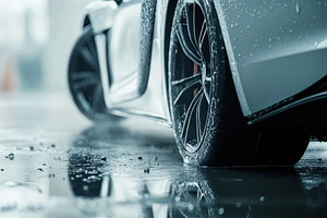 Sleek sports car with shiny wheels a, a Photo by Tanuart