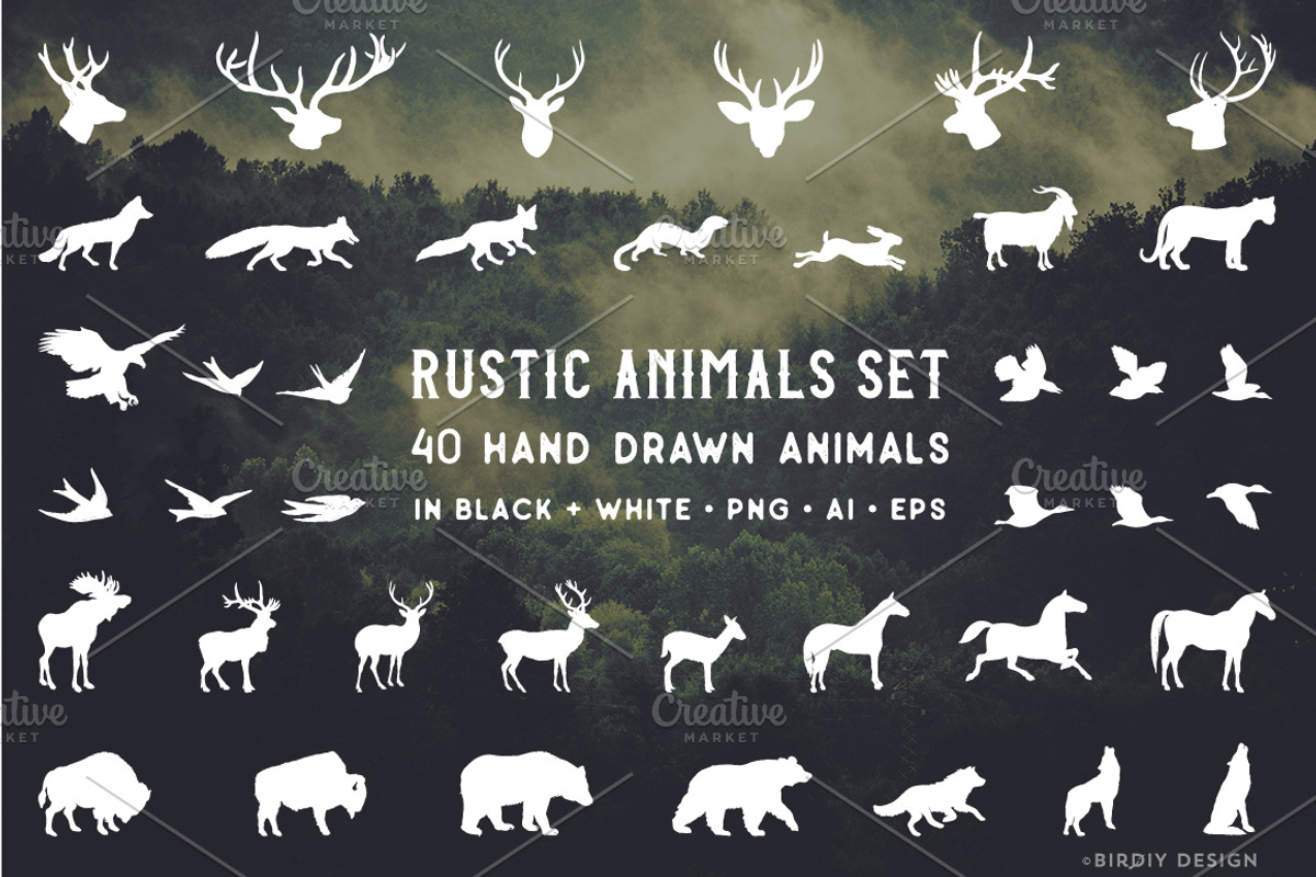 Rustic Animals Clipart - AI PNG EPS, an Animal Illustration by BirDIY Design (Photo 2 of 8)